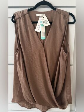 Kut from the Kloth Draped V-Neck Sleeveless Camisole in Taupe Brown